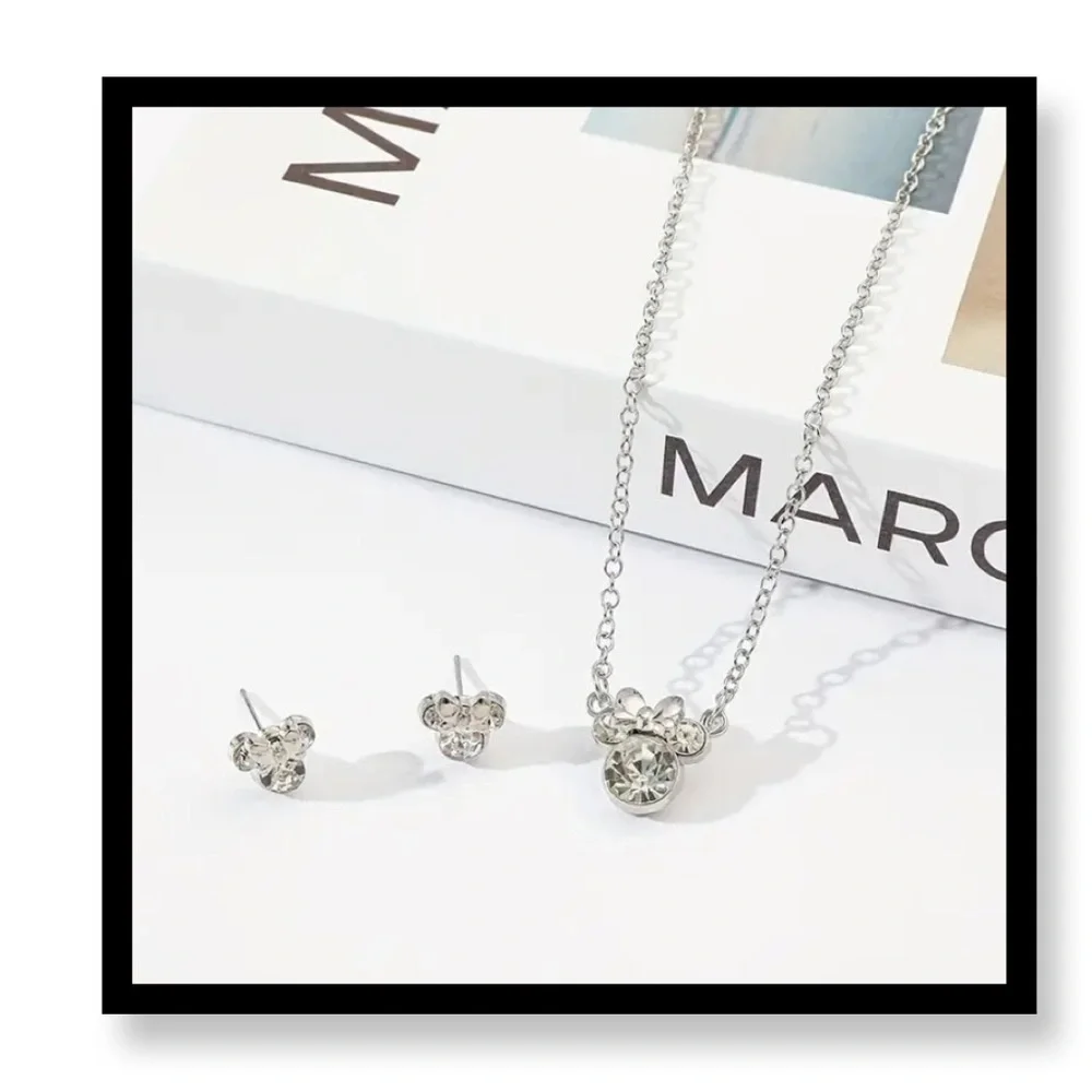(New in Package) 3 pc Mickey Mouse Elegant Silver Necklace and Earring Set